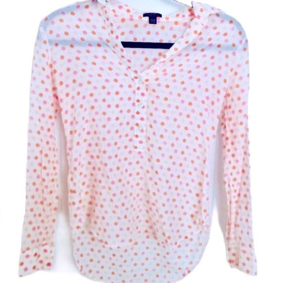 COPY - Stay Chic w Ann Taylor Petite Polka Dots Curved Hem Flowy Silk Blouse Si… - Picture 2 of 4